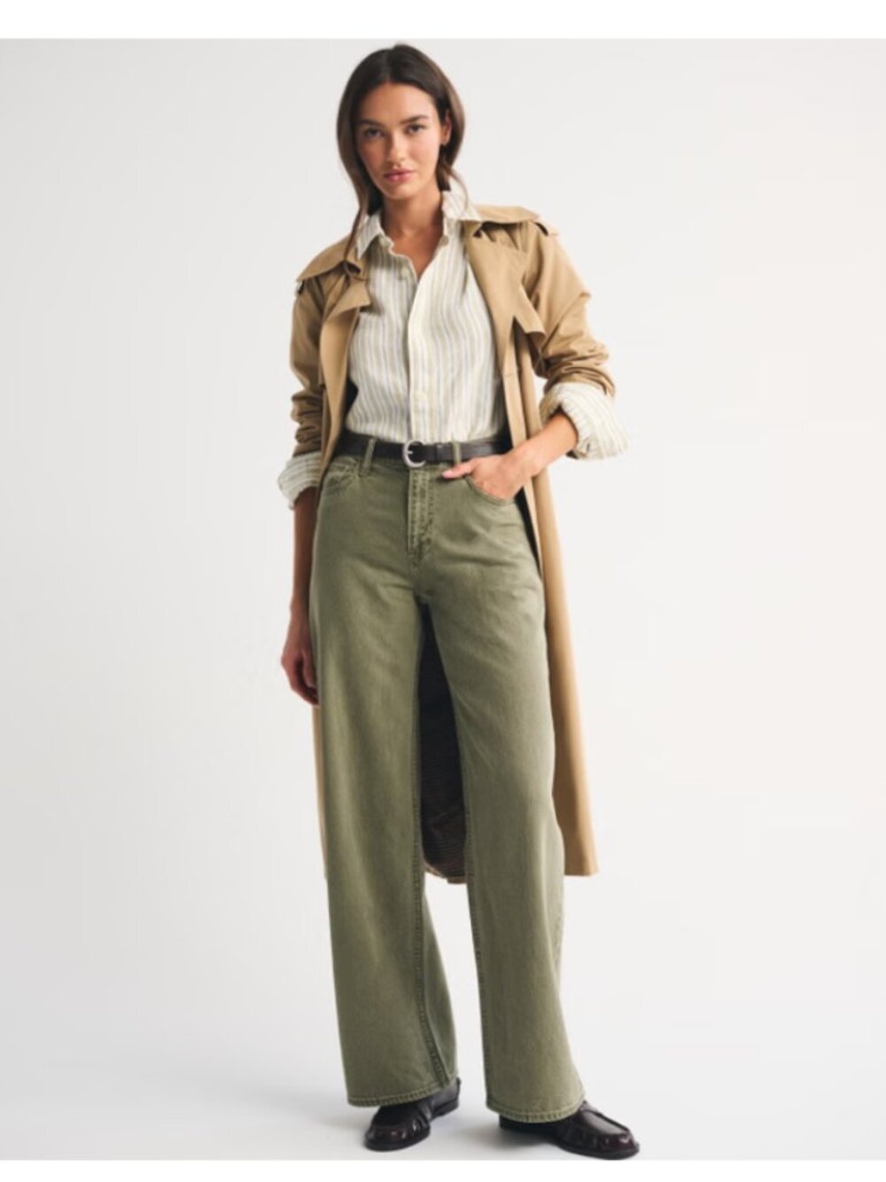 Abercrombie & Fitch High Rise Wide Leg Olive Jean Drapey Rigid 28 Reg NEW NWOT